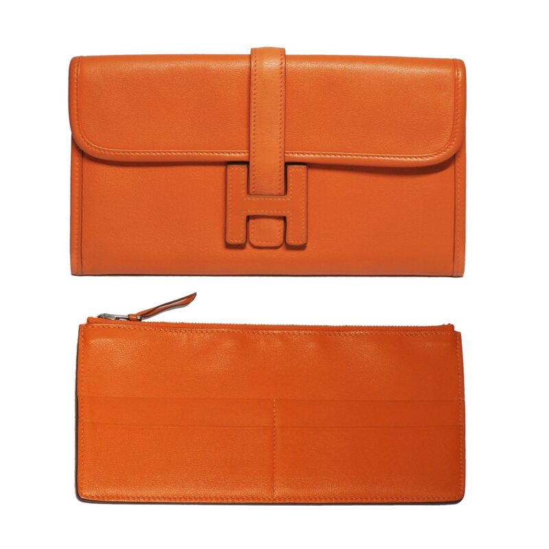 Hermes Orange Jige Duo 22cm Swift Leather with Wallet Q Stamp Wallet/ Pouch/ Clutch Bag