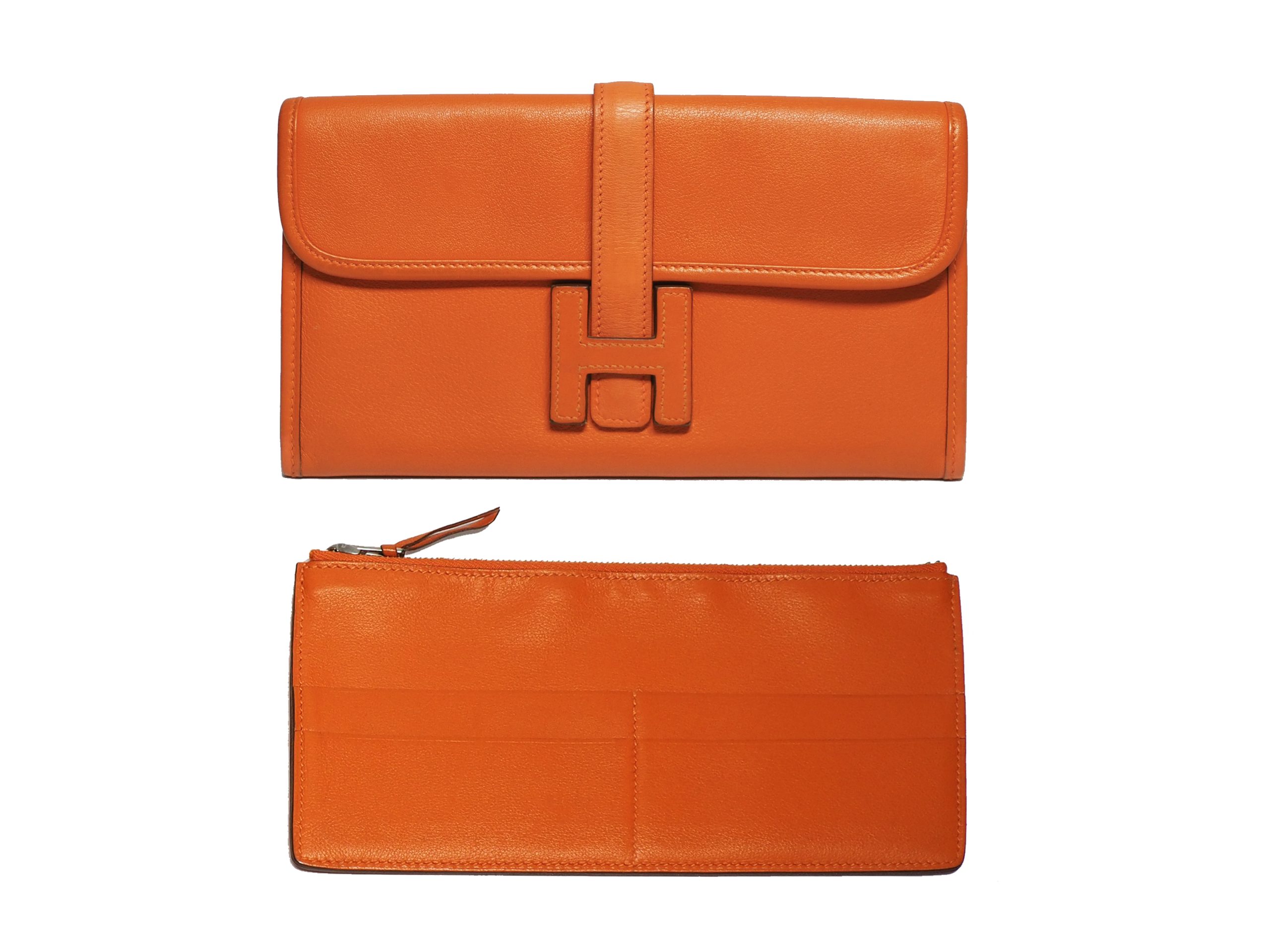 Hermes Orange Jige Duo 22cm Swift Leather with Wallet Q Stamp Wallet/ Pouch/ Clutch Bag