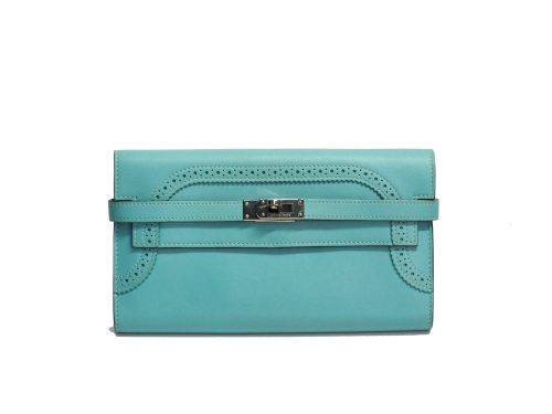 Hermes Kelly Ghillies Wallet Swift Leather Blue Atoll Palladium Hardware T Stamp