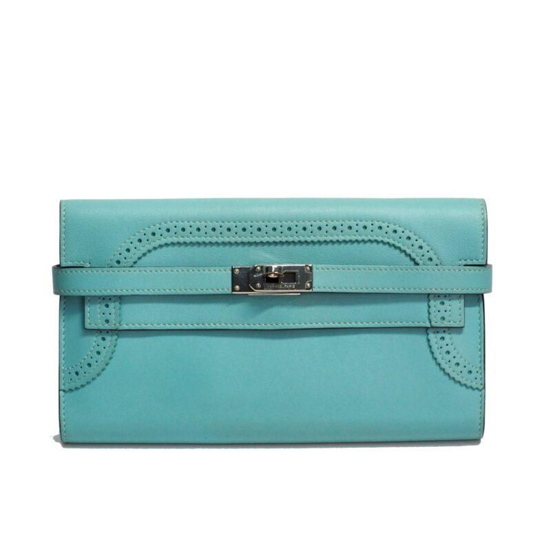 Hermes Kelly Ghillies Wallet Swift Leather Blue Atoll Palladium Hardware T Stamp