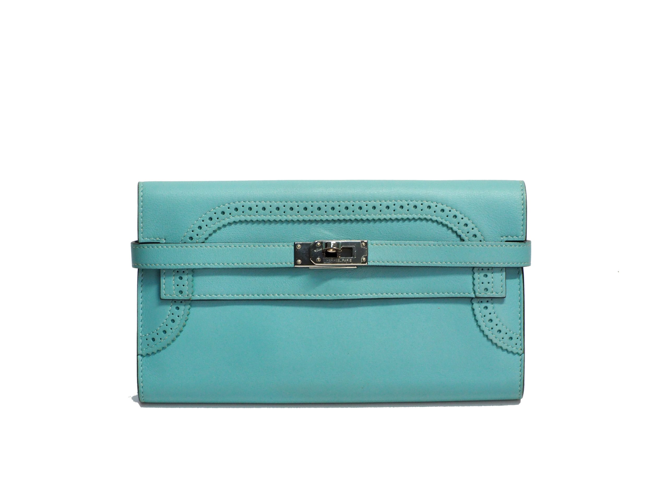 Hermes Kelly Ghillies Wallet Swift Leather Blue Atoll Palladium Hardware T Stamp