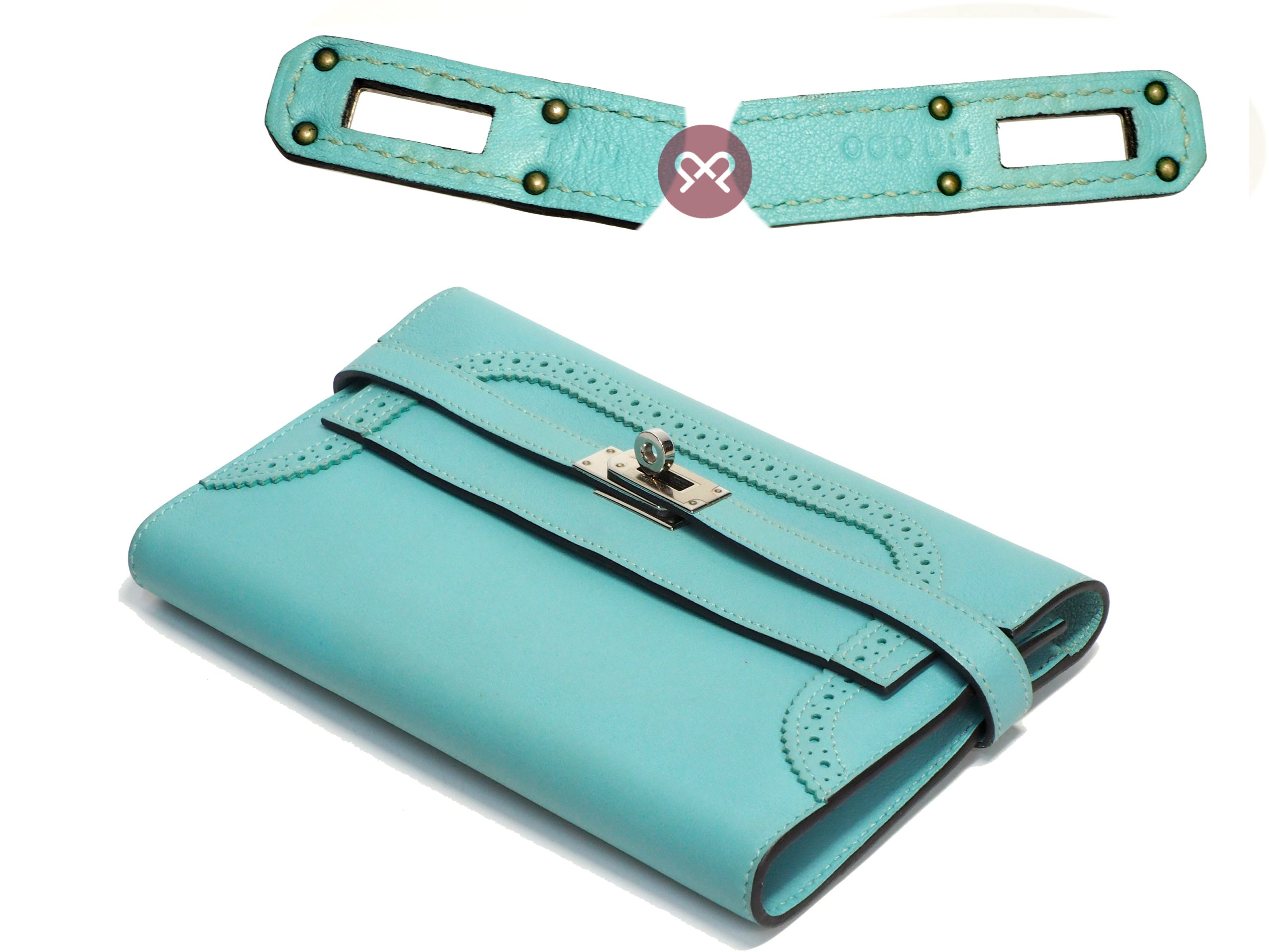 Hermes Kelly Ghillies Wallet Swift Leather Blue Atoll Palladium Hardware T Stamp - Image 2