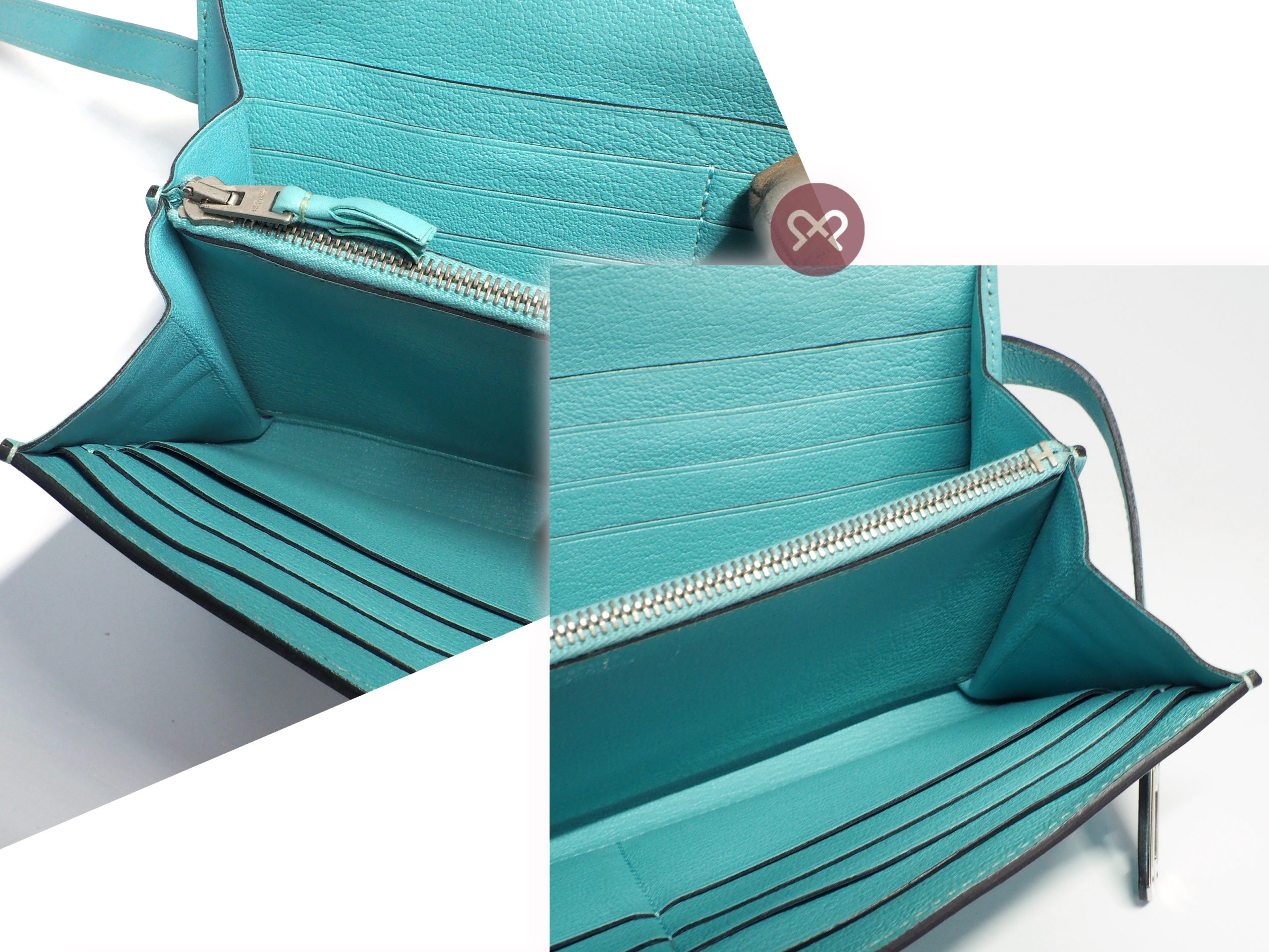 Hermes Kelly Ghillies Wallet Swift Leather Blue Atoll Palladium Hardware T Stamp - Image 7