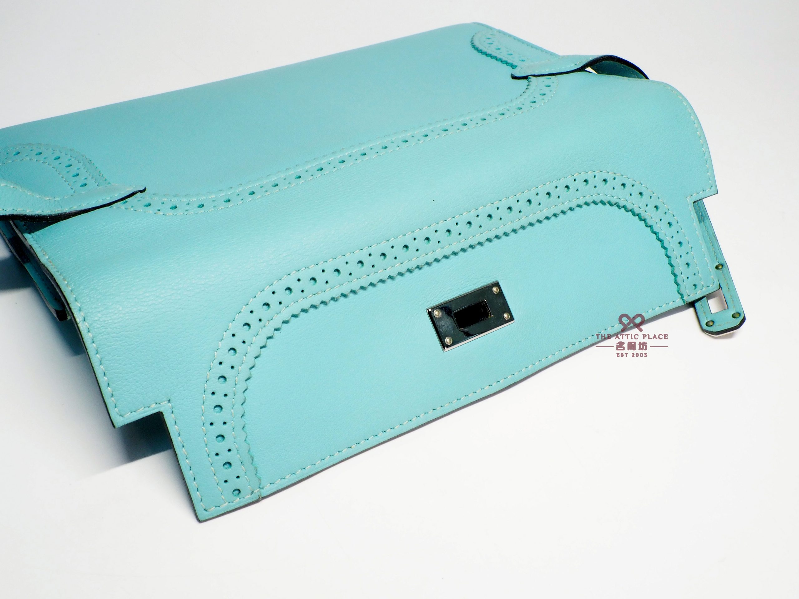 Hermes Kelly Ghillies Wallet Swift Leather Blue Atoll Palladium Hardware T Stamp - Image 4