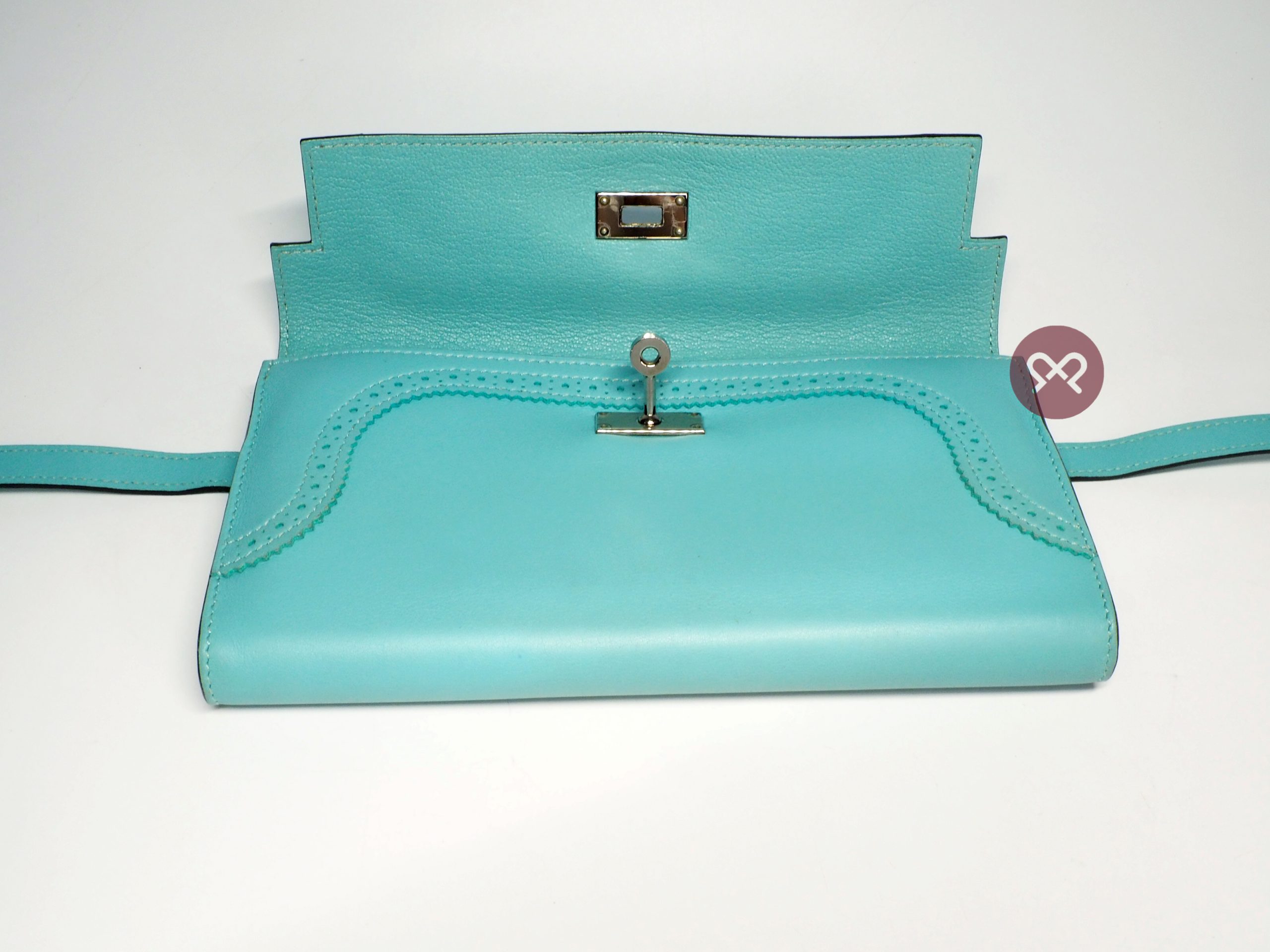 Hermes Kelly Ghillies Wallet Swift Leather Blue Atoll Palladium Hardware T Stamp - Image 3