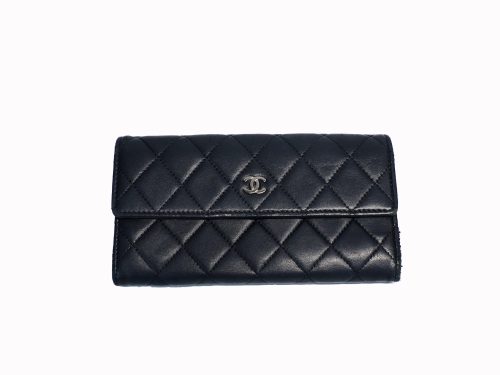 Chanel 17403512 Black Lambskin Cross Stitching Classic Signature Flap Long Wallet