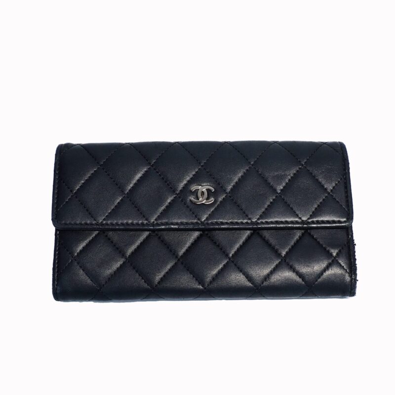 Chanel 17403512 Black Lambskin Cross Stitching Classic Signature Flap Long Wallet