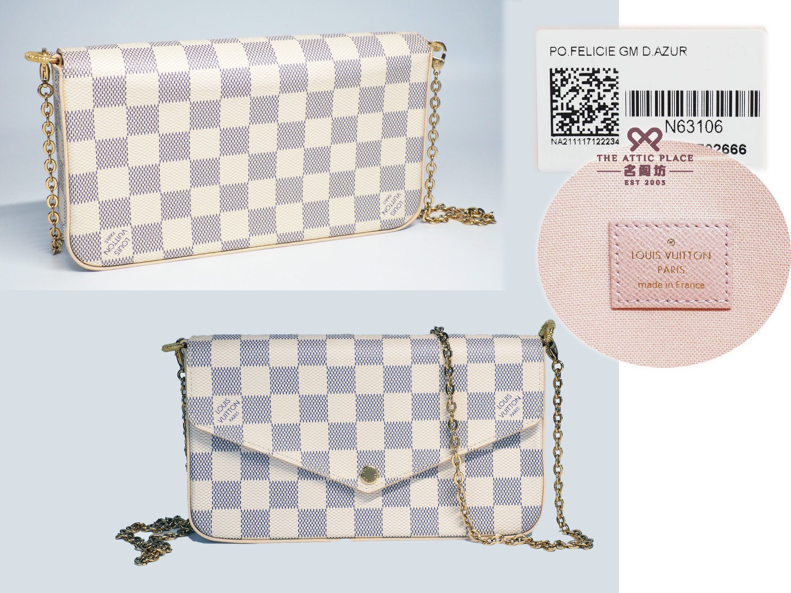 Louis Vuitton N63106 Damier Azur Canvas Pochette Félicie Bag - Image 2