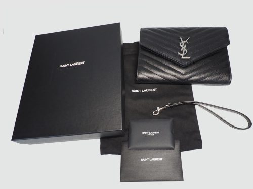 YSL Saint Laurent 617662 Black Envelope Clutch Silver Hardware