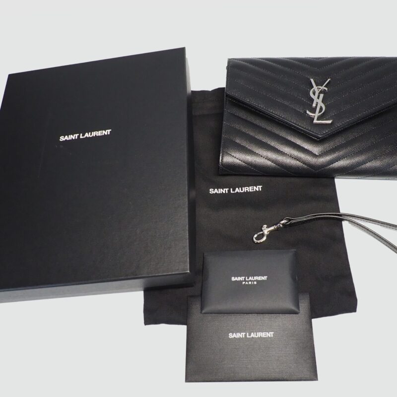 YSL Saint Laurent 617662 Black Envelope Clutch Silver Hardware