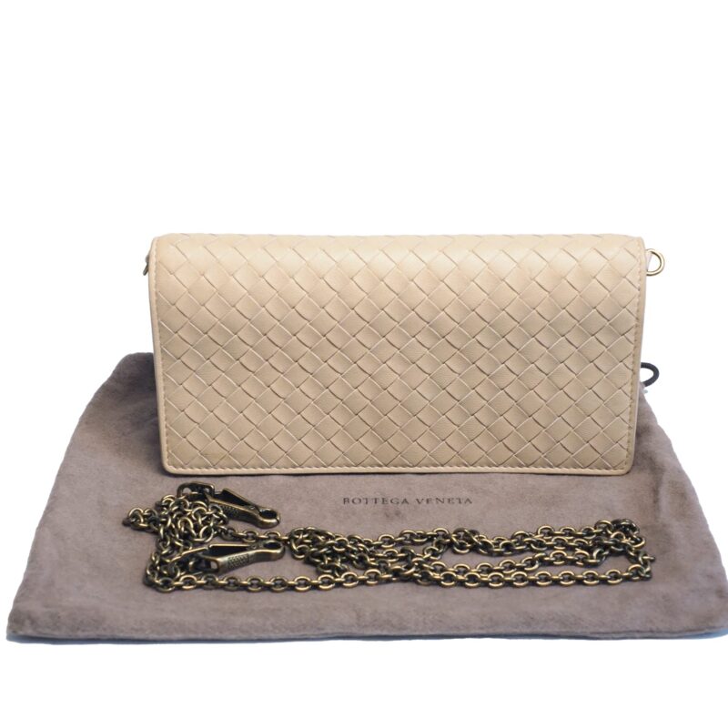 Bottega Veneta Beige Intrecciato Leather Chain Wallet Shoulder/ Crossbody Bag ( S01915679R)