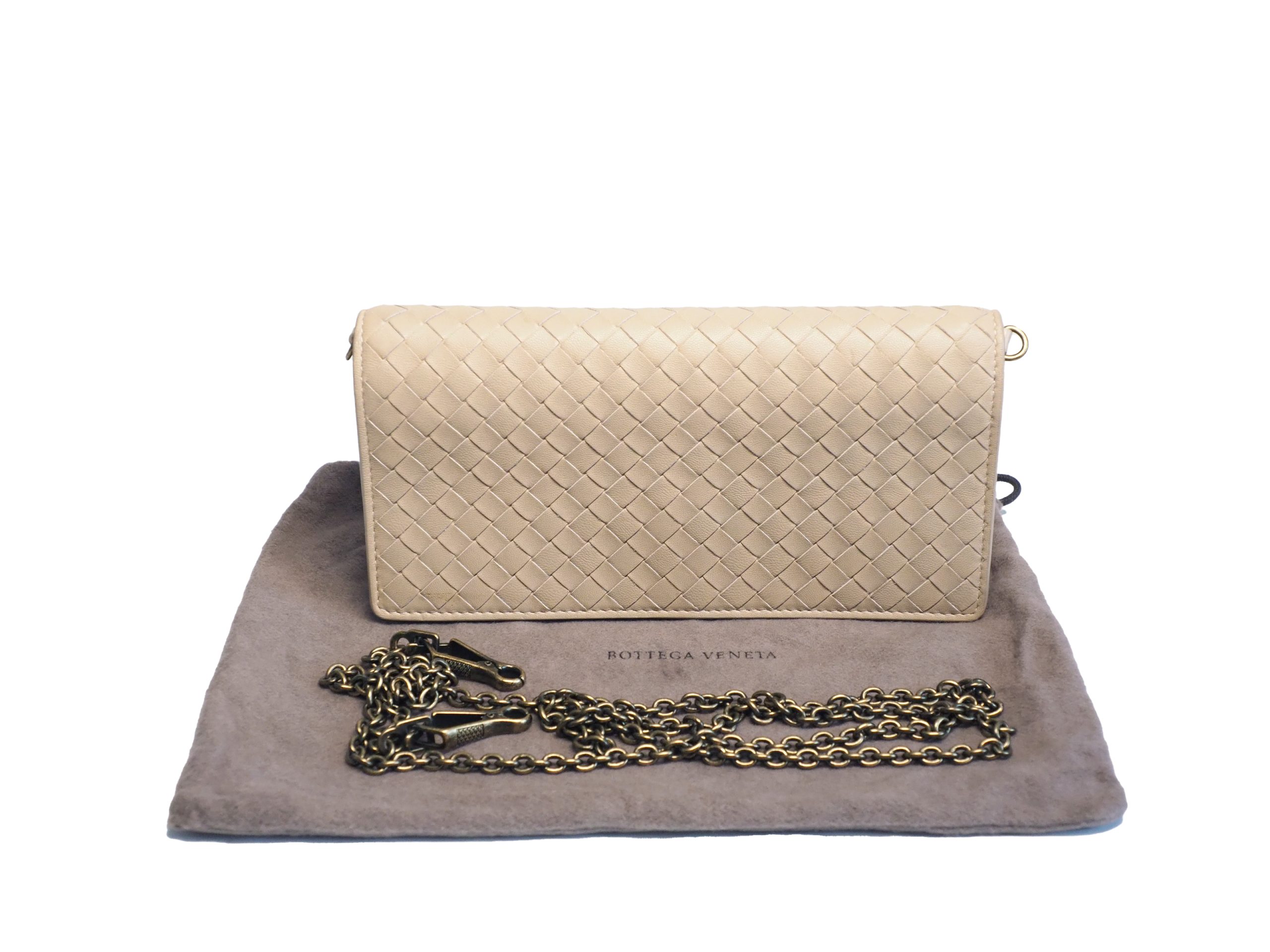Bottega Veneta Beige Intrecciato Leather Chain Wallet Shoulder/ Crossbody Bag ( S01915679R)