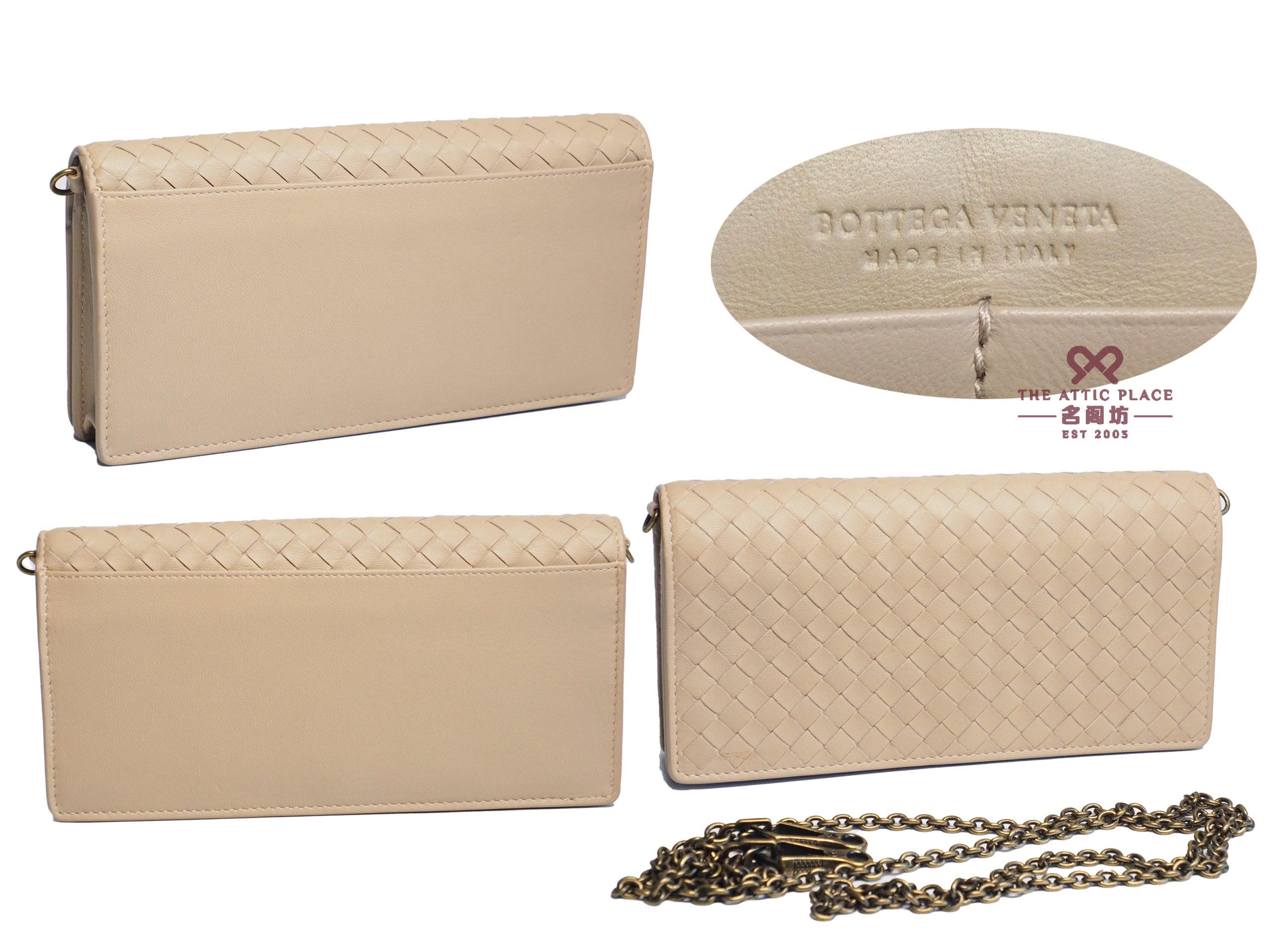 Bottega Veneta Beige Intrecciato Leather Chain Wallet Shoulder/ Crossbody Bag ( S01915679R) - Image 3