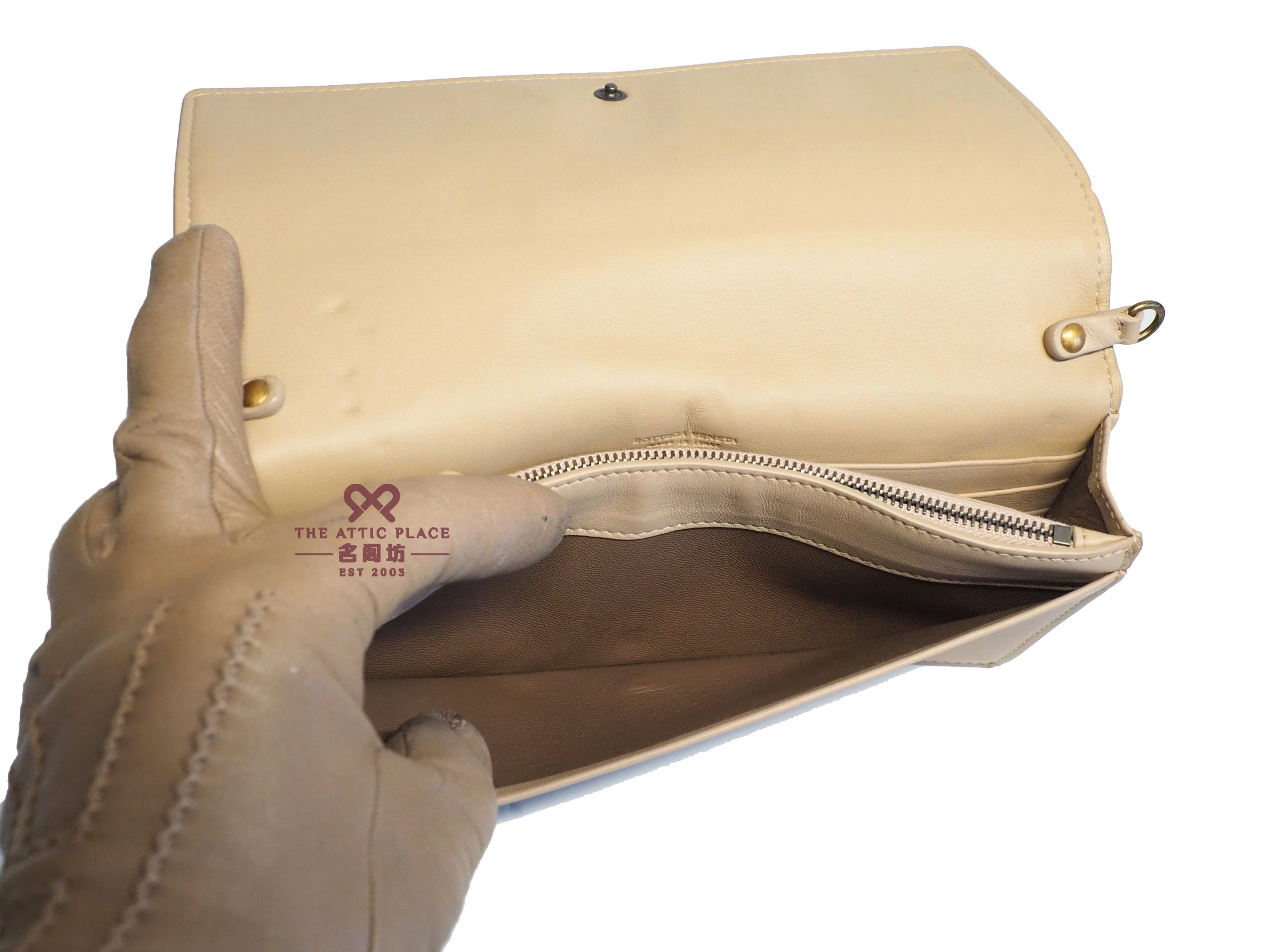 Bottega Veneta Beige Intrecciato Leather Chain Wallet Shoulder/ Crossbody Bag ( S01915679R) - Image 7