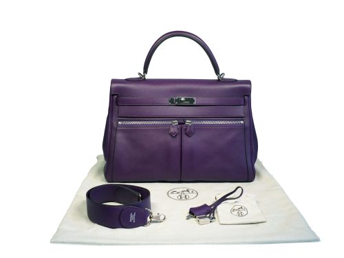 Rare Finds ! Hermes Kelly Lakis 35 Ultra Violet Swift Leather Q Stamp Palladium Hardware