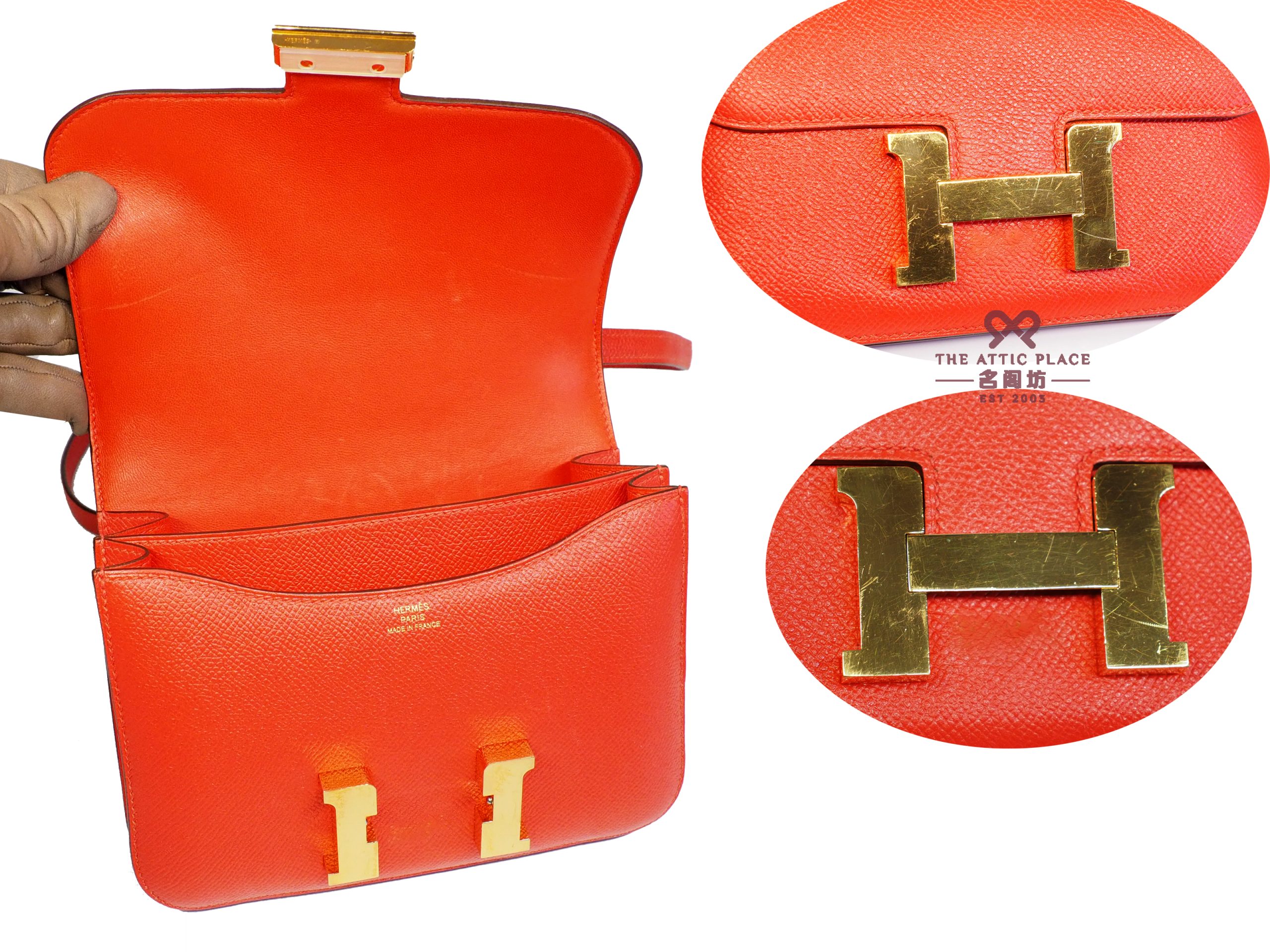 Hermes Constance 18cm Mini A Stamp Epsom Leather Orange/ Capucine Optique Gold Hardware - Image 5