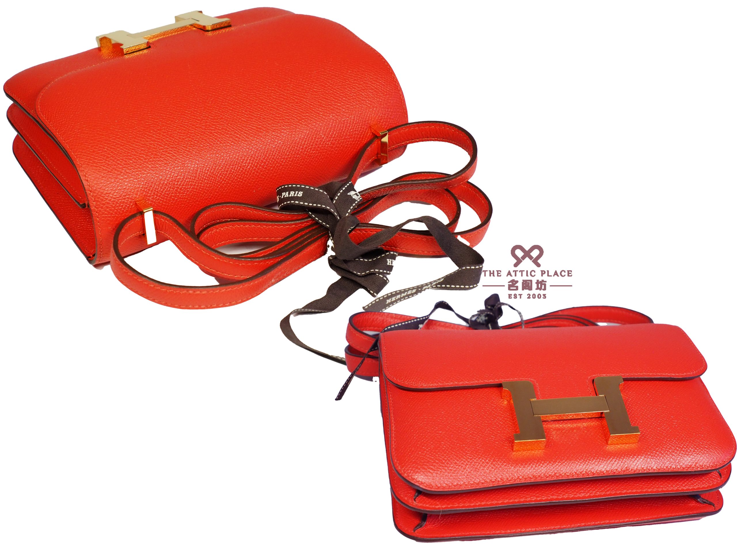 Hermes Constance 18cm Mini A Stamp Epsom Leather Orange/ Capucine Optique Gold Hardware - Image 4