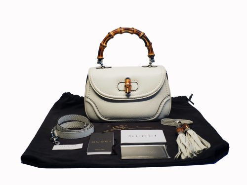 Gucci 269769 Off-White/ Beige Leather Bamboo Small Top Handle Bag ( Custom Made )