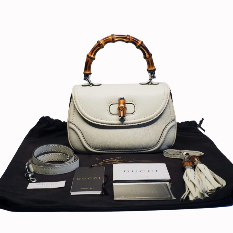 Gucci 269769 Off-White/ Beige Leather Bamboo Small Top Handle Bag ( Custom Made )