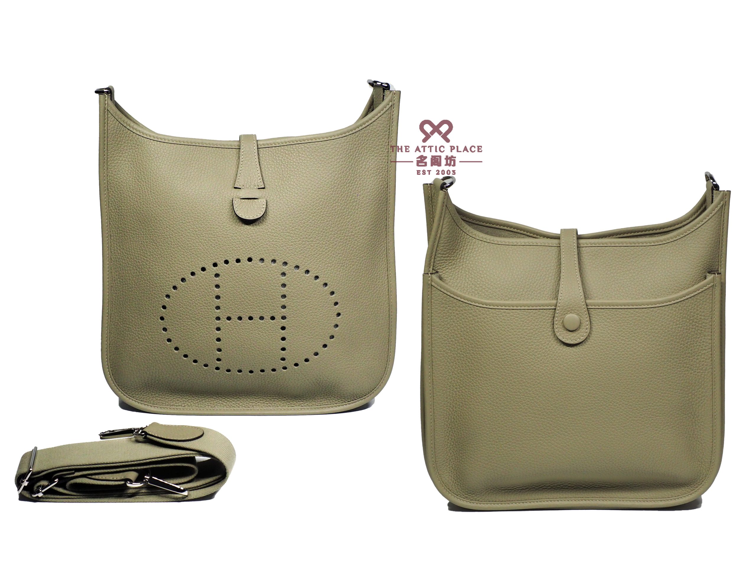 Brand New ! Hermes Evelyne 29cm W Stamp Sauge ( Sage Green) Clemence Leather Messenger/ Crossbody Bag - Image 3