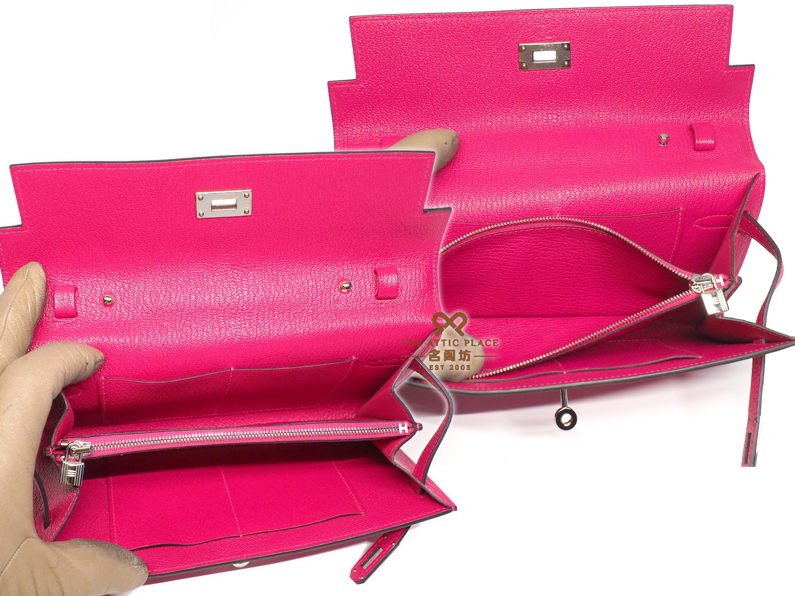 Hermes Portefeuille Sac Kelly To Go Wallet Rose Mexico Chevre Mysore Leather B Stamp Palladium Hardware - Image 7
