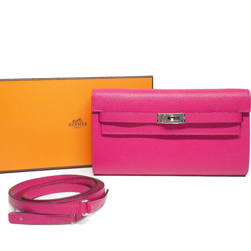 Hermes Portefeuille Sac Kelly To Go Wallet Rose Mexico Chevre Mysore Leather B Stamp Palladium Hardware