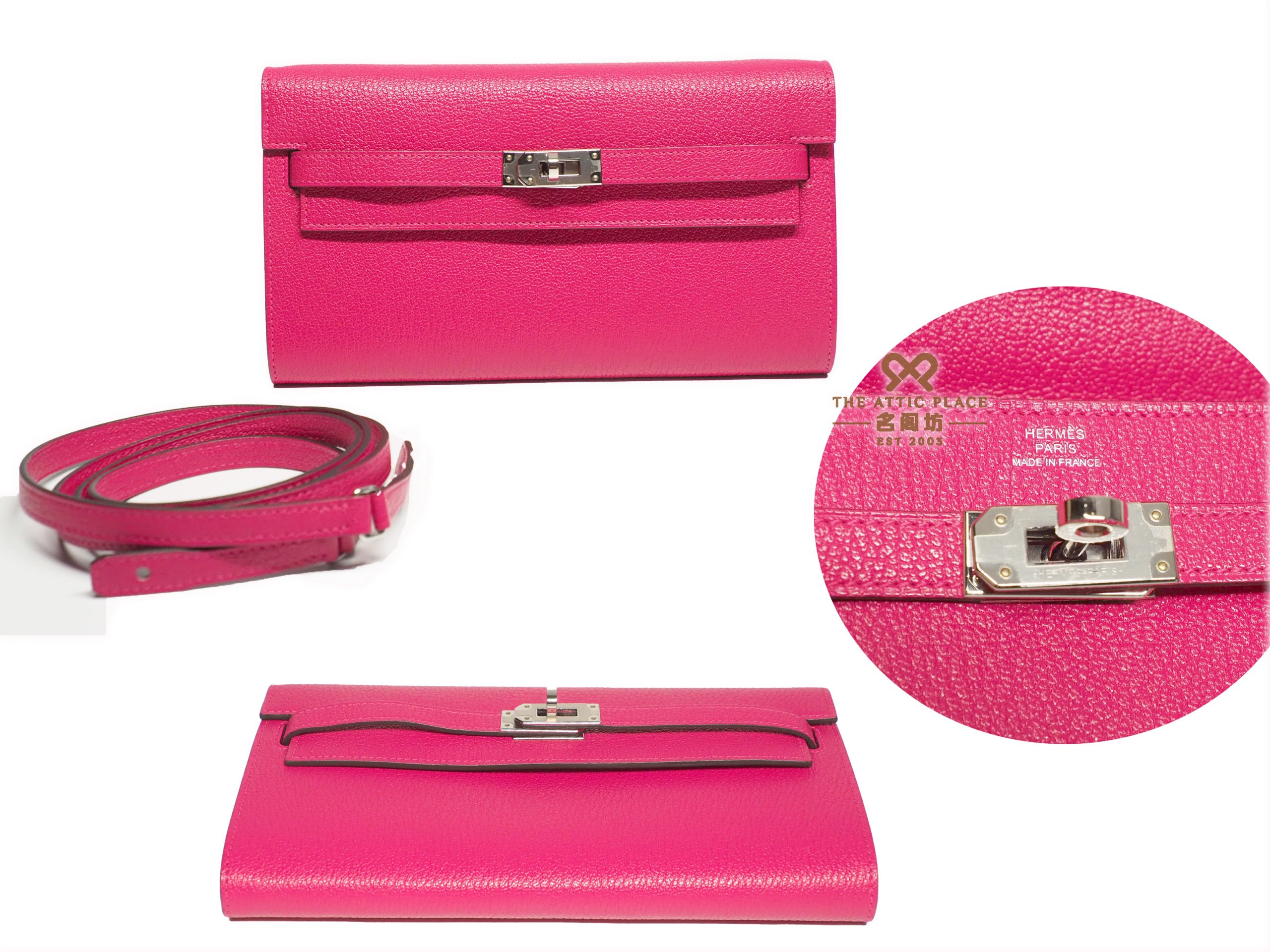 Hermes Portefeuille Sac Kelly To Go Wallet Rose Mexico Chevre Mysore Leather B Stamp Palladium Hardware - Image 3