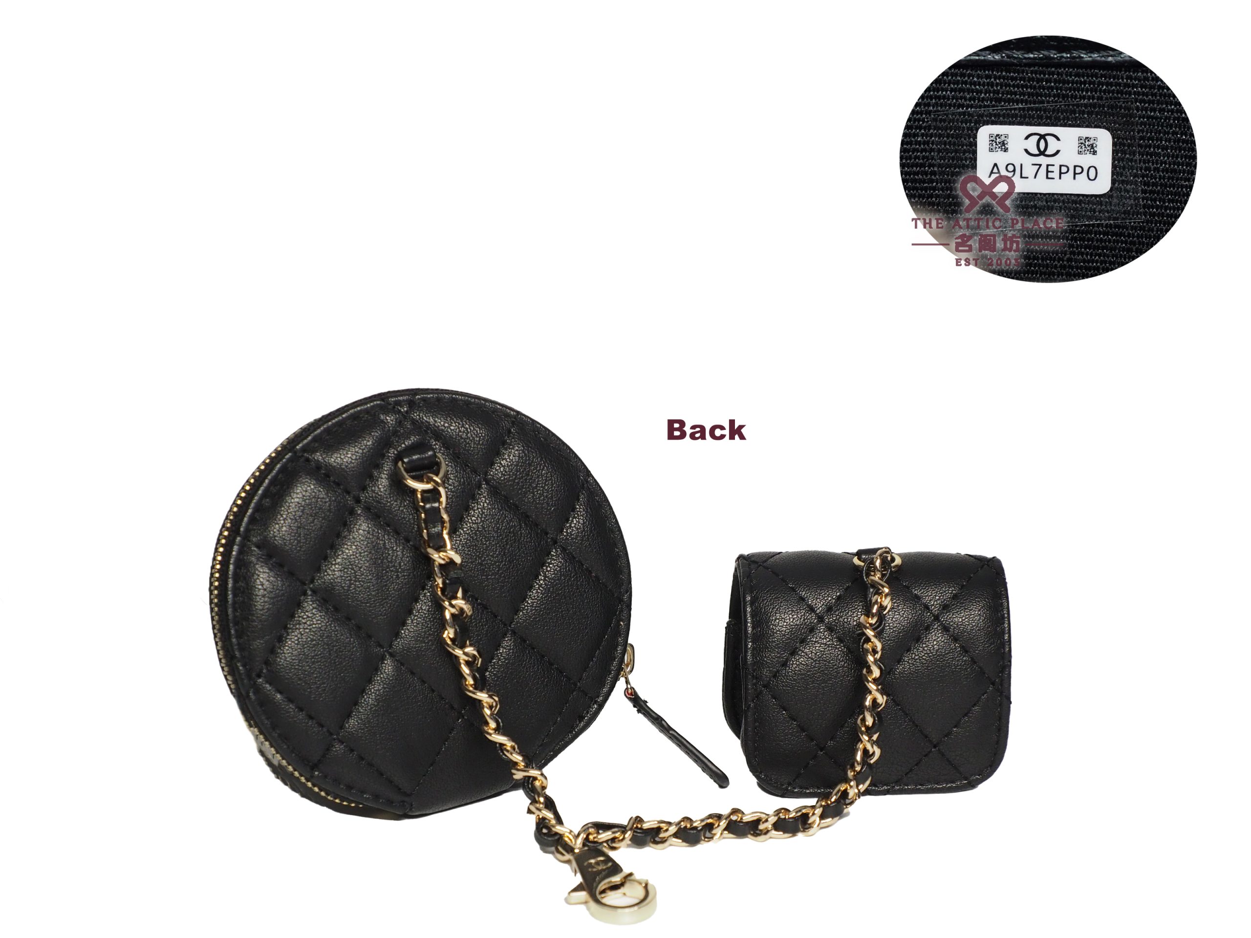 BRAND NEW ! Chanel VIP Black Goat Leather Quilted Novelty Round Coin Pouch & AirPods Case - Image 3