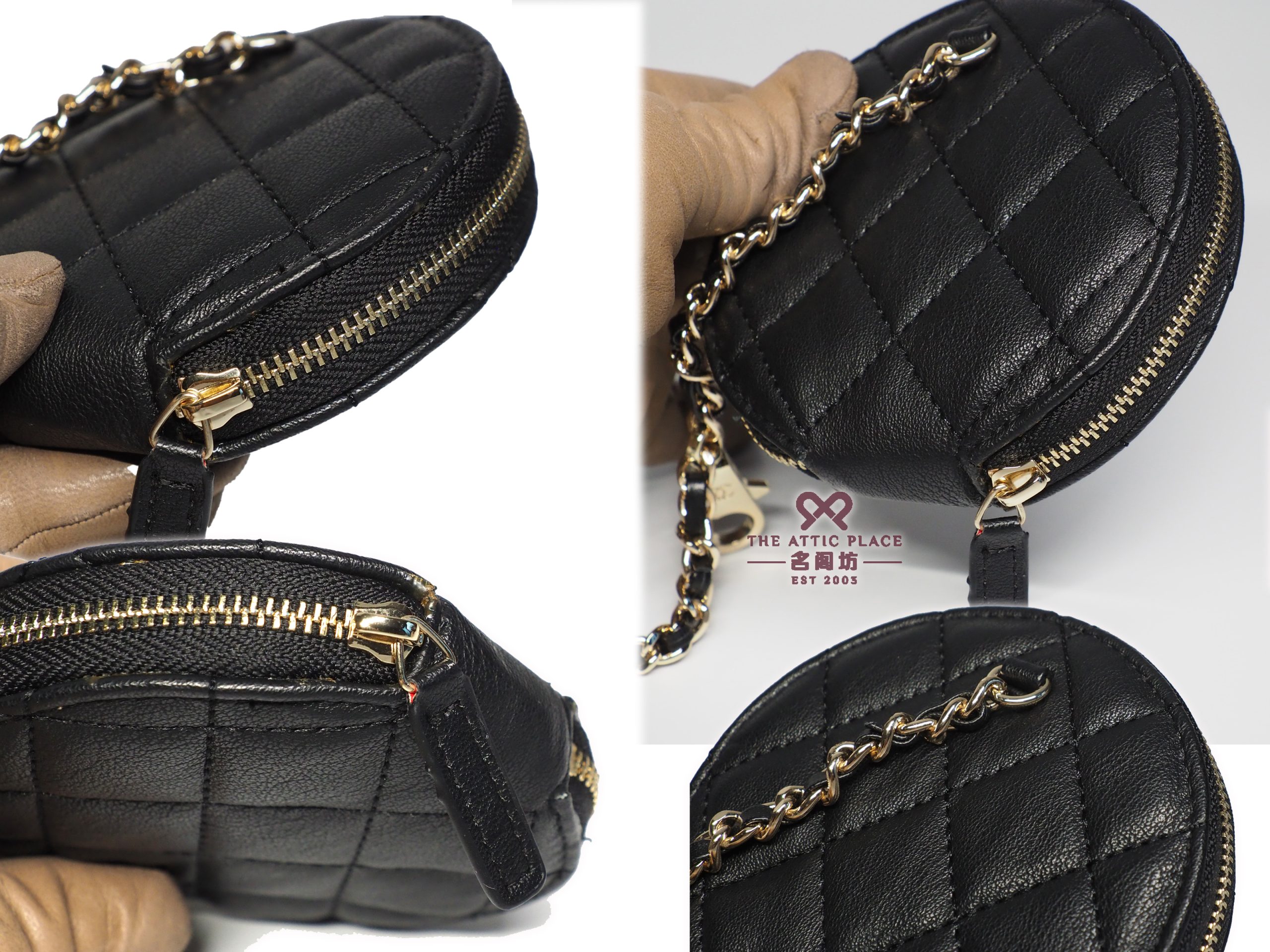 BRAND NEW ! Chanel VIP Black Goat Leather Quilted Novelty Round Coin Pouch & AirPods Case - Image 4