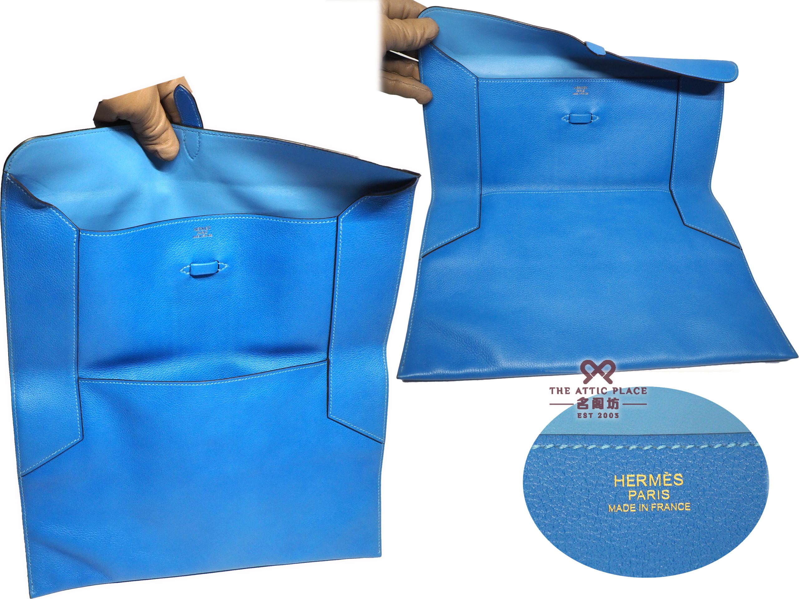 Hermes Pochette Pliplat Veau Evercolor Bi-Color Blue R Stamp Flap Clutch/ Pouch - Image 6