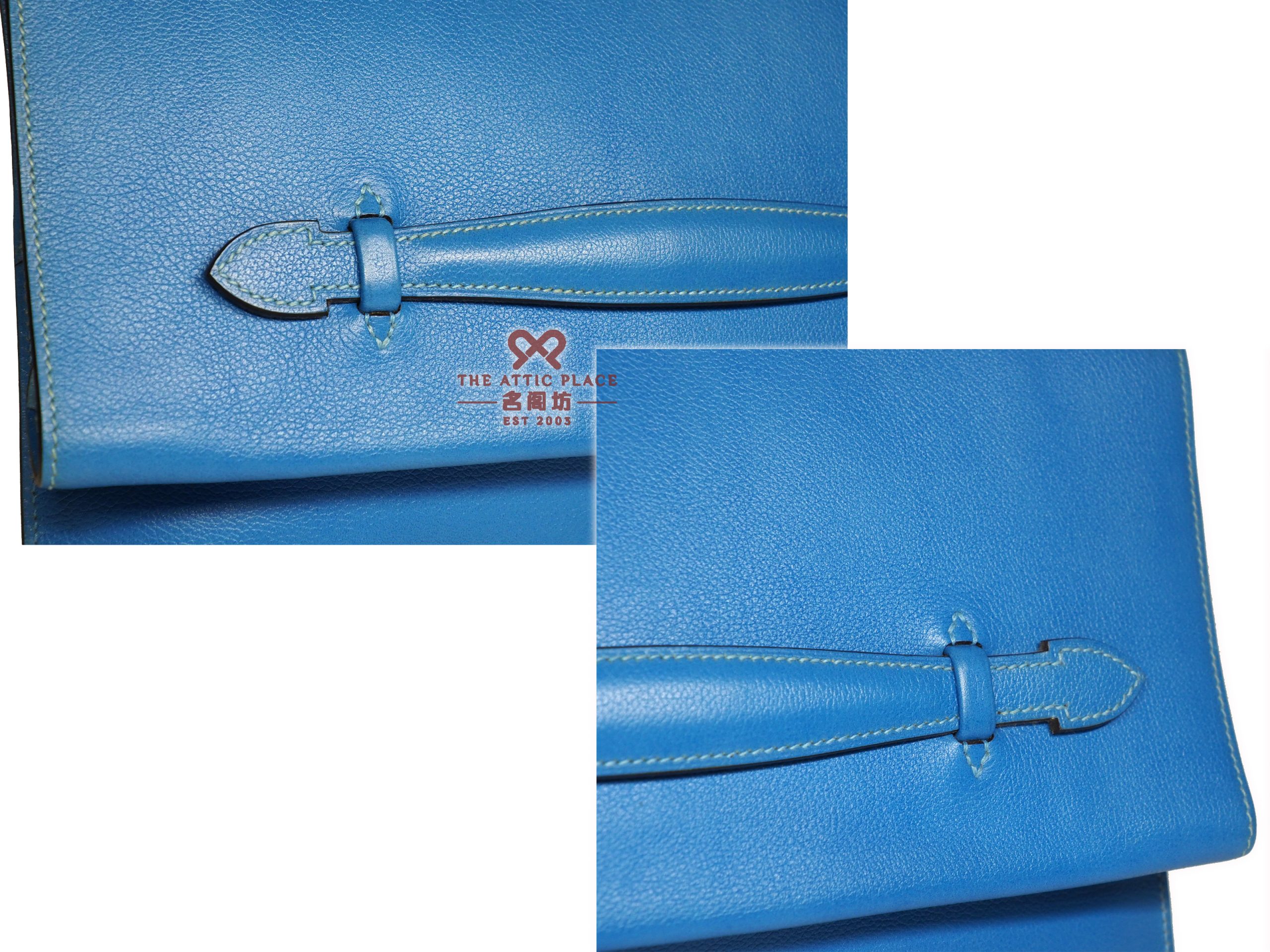 Hermes Pochette Pliplat Veau Evercolor Bi-Color Blue R Stamp Flap Clutch/ Pouch - Image 4