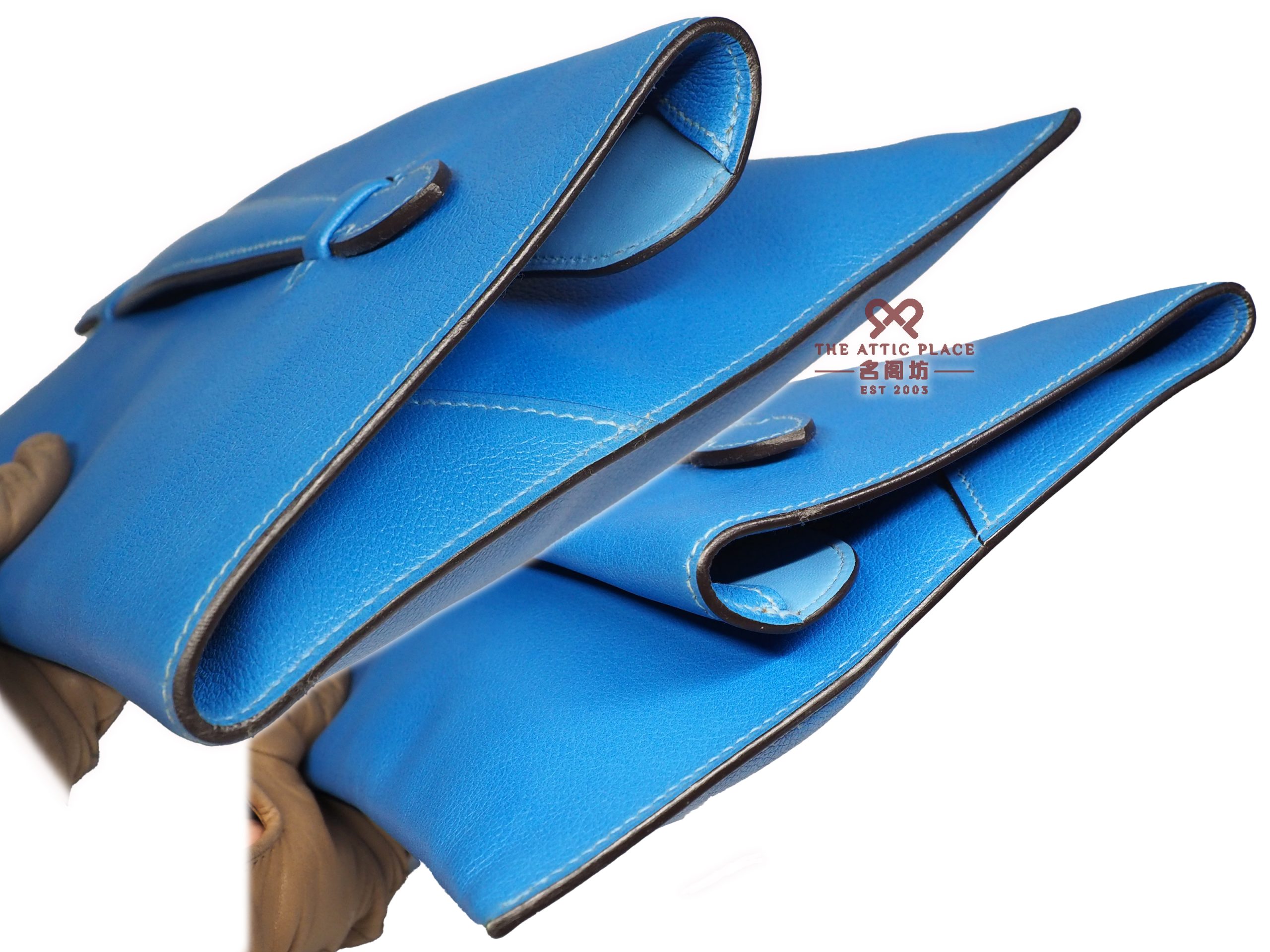 Hermes Pochette Pliplat Veau Evercolor Bi-Color Blue R Stamp Flap Clutch/ Pouch - Image 5