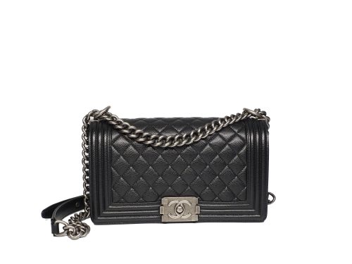 Chanel 26405216 Black Caviar Medium Boy 25cm Ruthenium Hardware