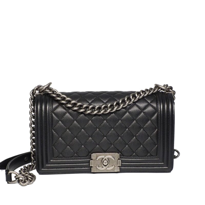 Chanel 26405216 Black Caviar Medium Boy 25cm Ruthenium Hardware