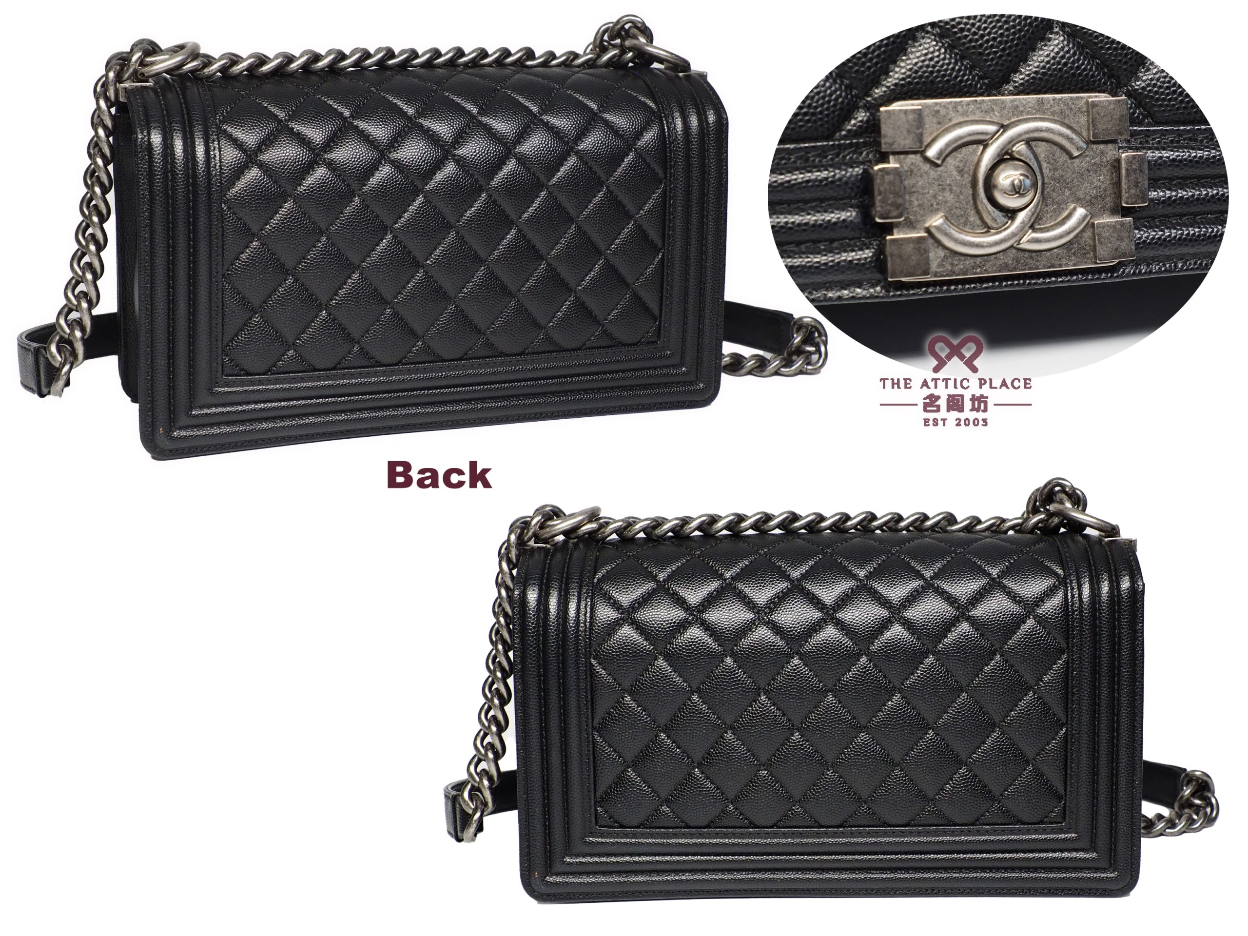 Chanel 26405216 Black Caviar Medium Boy 25cm Ruthenium Hardware - Image 3
