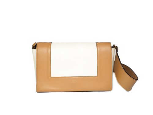 Celine Bi-Colour Tan and Optic White Calf Leather Frame Bag ( F-CE-2148)