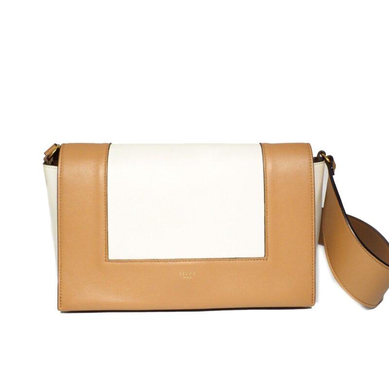 Celine Bi-Colour Tan and Optic White Calf Leather Frame Bag ( F-CE-2148)