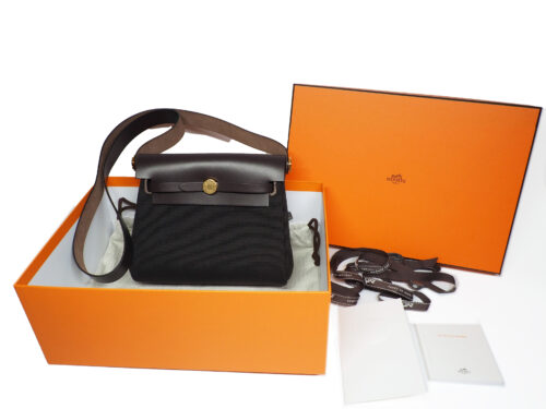 BRAND NEW ! Hermes Herbag Zip Mini 20 Ebene Toile Militaire Vache Hunter Gold hardware K Stamp