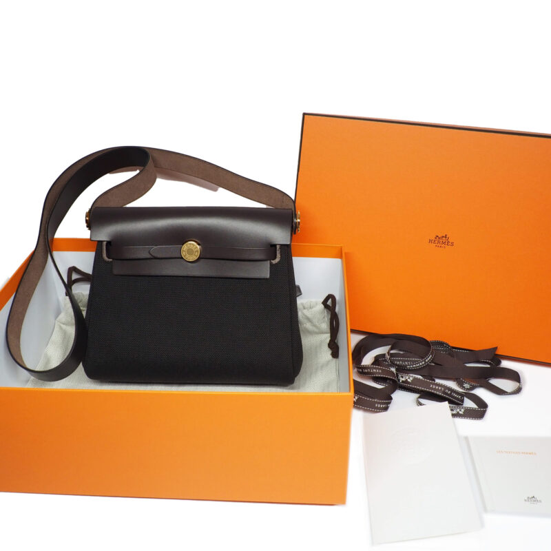 BRAND NEW ! Hermes Herbag Zip Mini 20 Ebene Toile Militaire Vache Hunter Gold hardware K Stamp